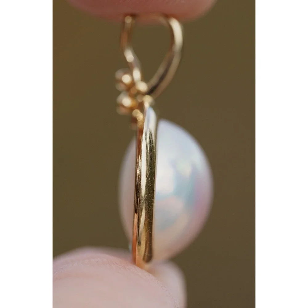 Vintage 14k Solid Yellow Gold Real Cultured Pearl Pendant - Necklace 13